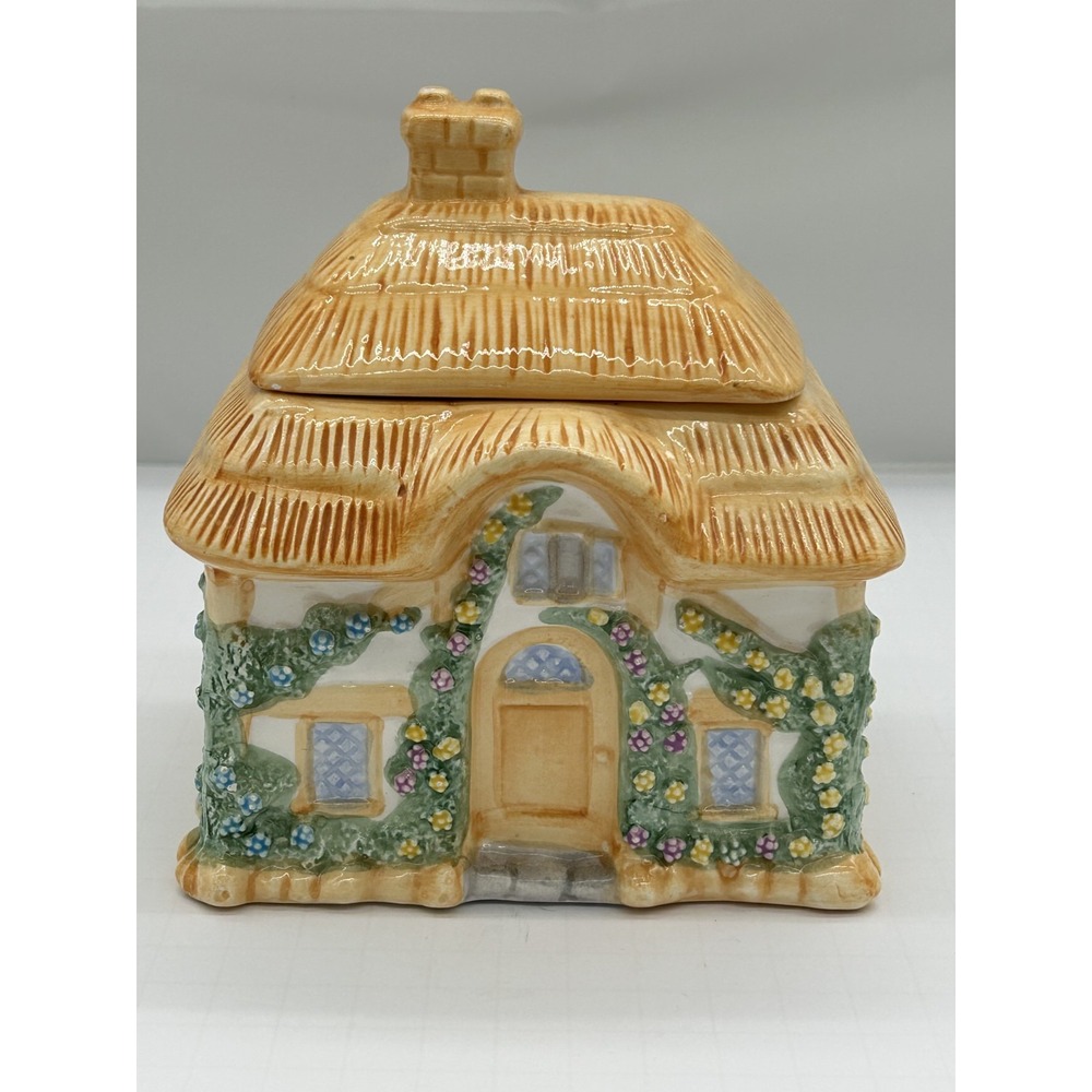 Vintage Teleflora Violet L. Schwenig English Cottage Ceramic Cookie/Candy Jar